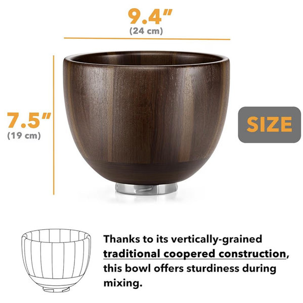 Natural Wood SpaceAid Wooden Bowl for Mixer - Kitchen Space Aid Acacia Wood Mixing Bowls Holder for Stand Mixer, Compatible with 4.5 & 5 QT Tilt-Head Models Kitchen, Natural Wood
