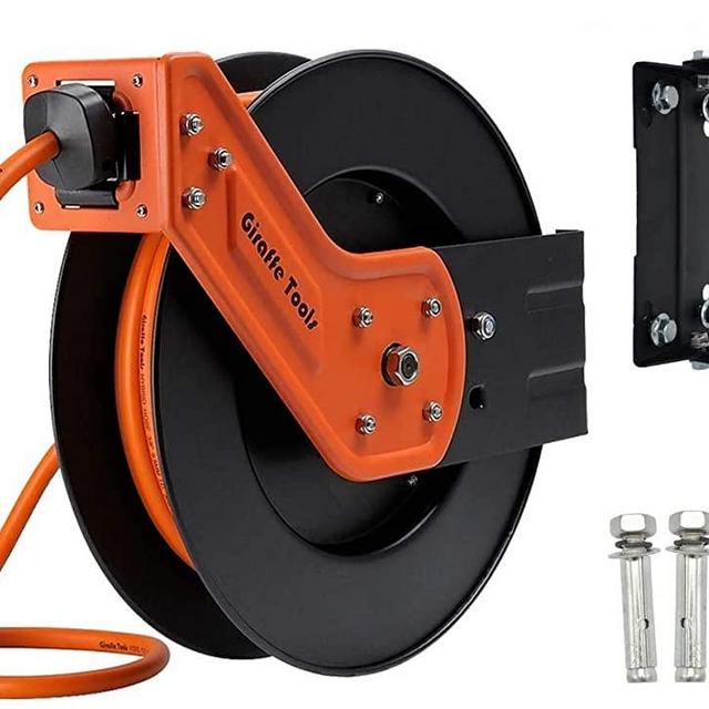 Giraffe Tools Retractable Air Hose Reel Swivel with 3/8 in. x 25 ft Hybrid Hose, 300 PSI Industrial Wall Mounted Compressor Hose Reel Heavy Duty
