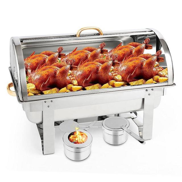 HORESTKIT 8QT Roll Top Chafing Dish Commercial Chafers Stainless Steel Buffet Warmer Set with Gold Handle, Rectangular Chafing Dishes for Events
