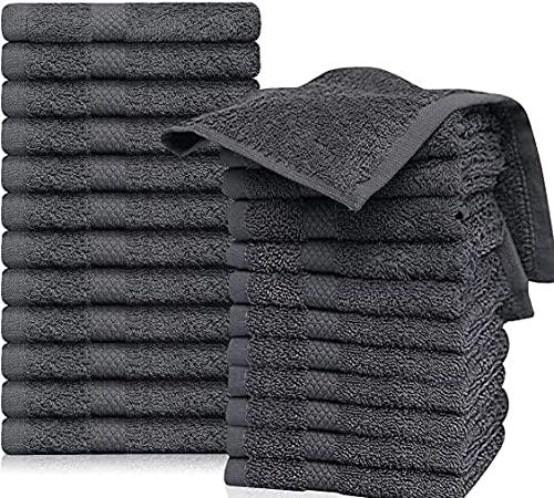 Quba Linen Grey Washcloths Pack of 24 - 12"x12" 100% Ring Spun Cotton Premium Soft Absorbent Quick Dry Luxurious wash Cloths Set Hotel Quality (Grey, 24Pack 12x12)