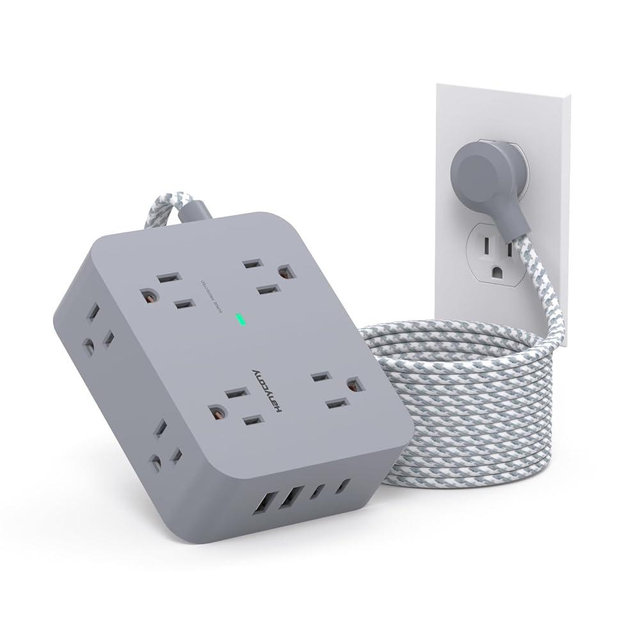 Extension Cord 6 Feet, Surge Protector Power Strip with 2 USB C Ports, 8 Outlets Extender with Flat Plug, Multi Plug Oulet for College Dorm Room Essentials