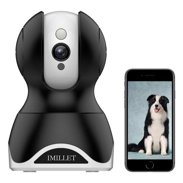 WiFi Pet Camera IMILLET Dog Camera with Phone App FHD Indoor Cat Camera Pet Monitor Night Vision 2 Way Audio Motion Detection (Black)