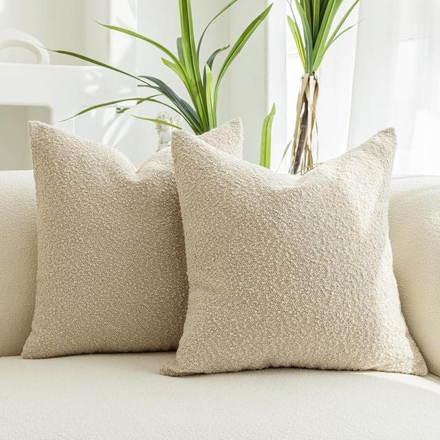 SONAICHTE Decorative Throw Pillow Covers 18x18 Pillow Cover Set of 2 Textured Boucle Pillow Covers Beige Pillows Neutral Organic Modern Home Decor Accent Throw Pillows for Couch