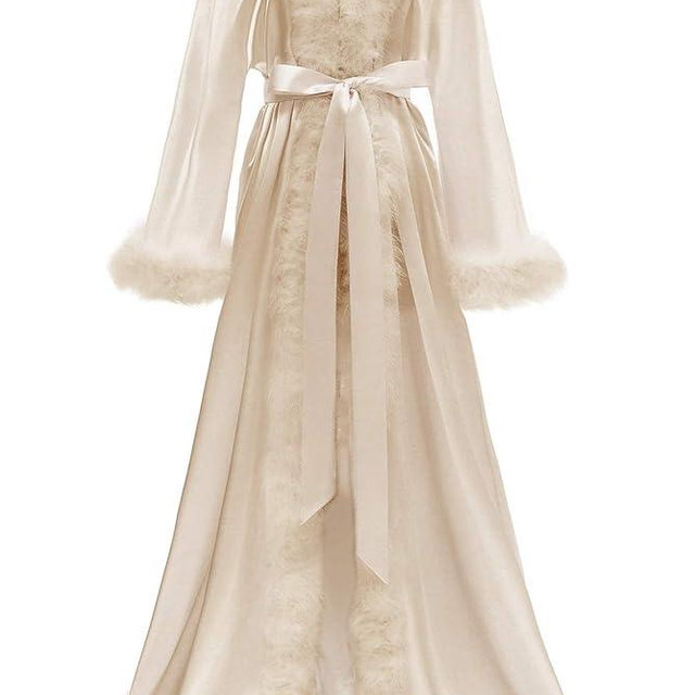 Yexinbridal Feather Bridal Robe Silk Satin Luxury Maternity Gown for Photoshoot Wedding Dressing Lingerie Nightgown