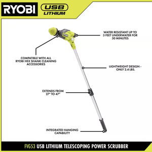 USB Lithium Telescoping Power Scrubber Kit with (2) 2Ah Batteries, (2) Charging Cables, and USB Lithium Detail Scrubber