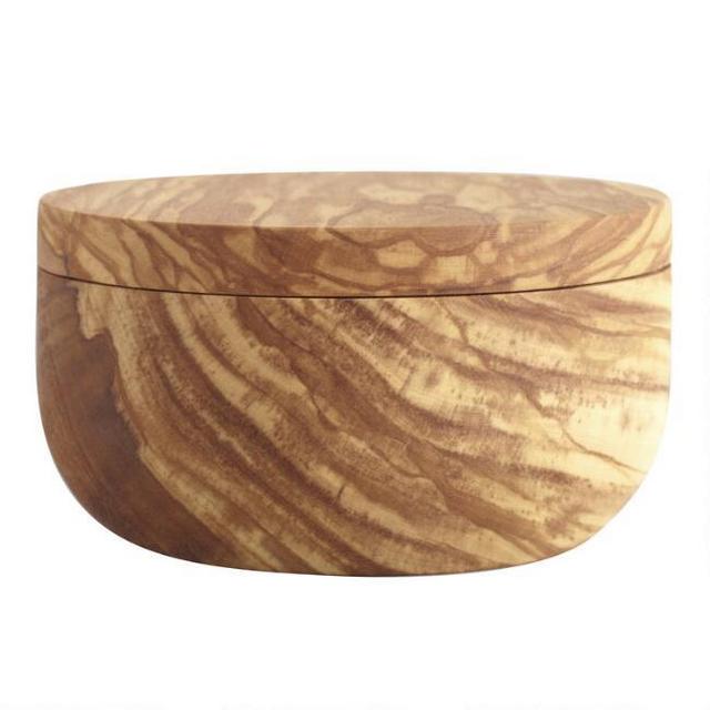 Olive Wood Salt Cellar With Swivel Lid