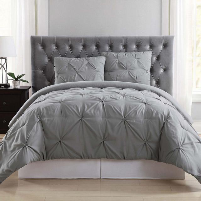 Truly Soft Pleated King Duvet Cover Set in Grey