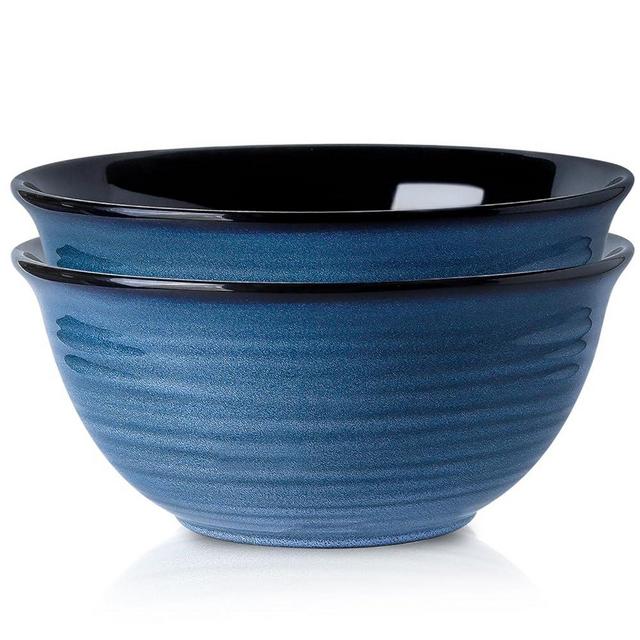 Hasense Ceramic Salad Bowls, 65oz large Serving Bowls, 8.5 Inch Serving Dishes for Entertaining Soup Pasta Ramen Pho Fruit Popcorn, Dishwasher and Microwave Safe, Set of 2, Navy Blue