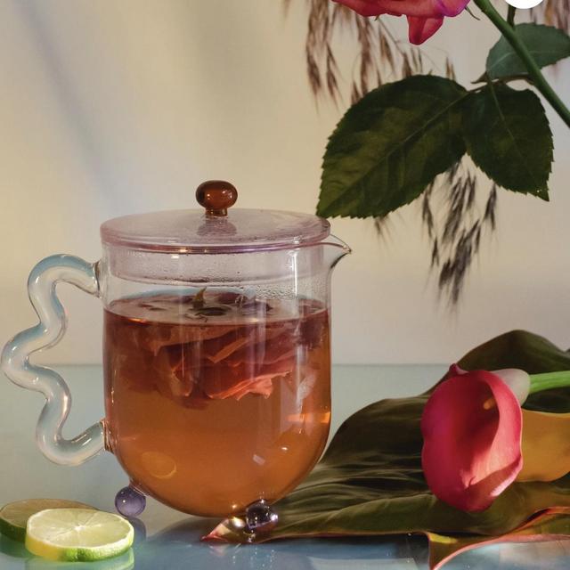 Multicolored Bloom glass teapot + tea set