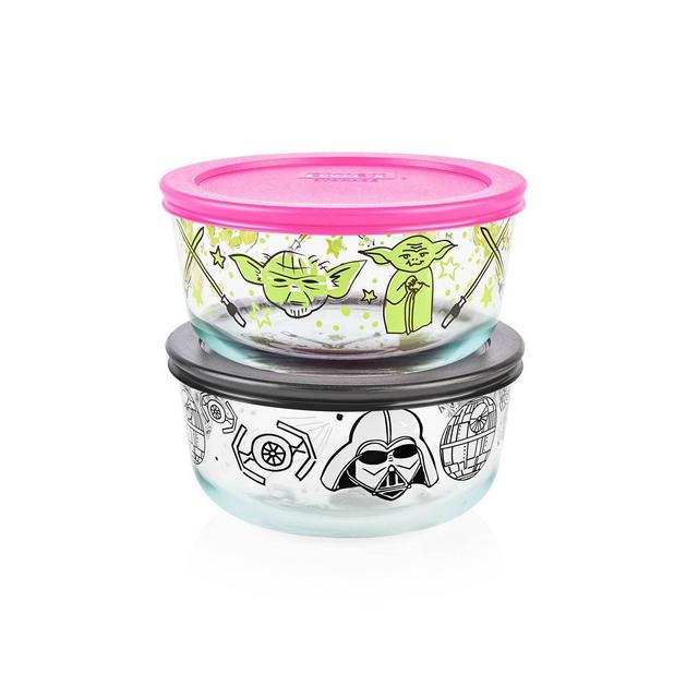 Pyrex 4pc 4 Cup Round Decorated Glass Food Storage Set - Star Wars Yoda and Darth Vader