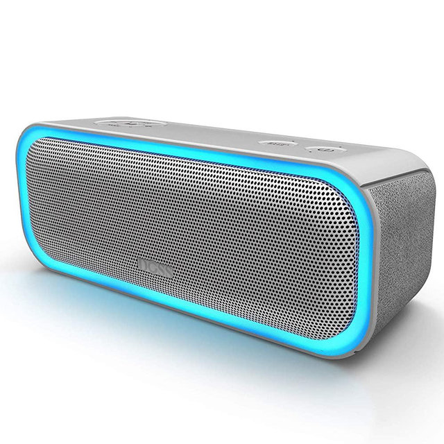 Bluetooth Speakers, DOSS SoundBox Pro Portable Wireless Bluetooth Speaker with 20W Stereo Sound, Active Extra Bass, IPX5 Waterproof, Wireless Stereo Pairing, Multi-Colors Lights, 20Hrs Playtime -Grey
