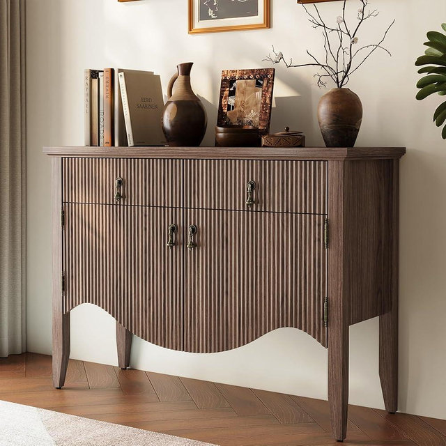 40" Retro Buffet Cabinet with Storage, Fluted Sideboard Credenza with Drawer, Accent Bar Cabinet for Living Room Furniture, Coffee Bar or Entryway, Dining Room, Walnut