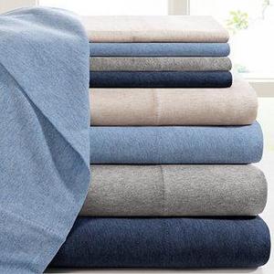 Heathered Cotton Jersey Solid Sheet Sets- Navy, Queen