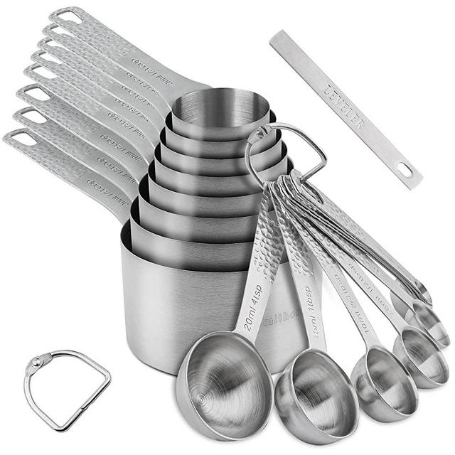 Smithcraft Measuring Cups and Spoons Set, Stainless Steel Measuring Cups Set, 8 Measuring Cups and 9 Measuring Spoons Together with Leveler for Baking or Kitchen Measure Tools