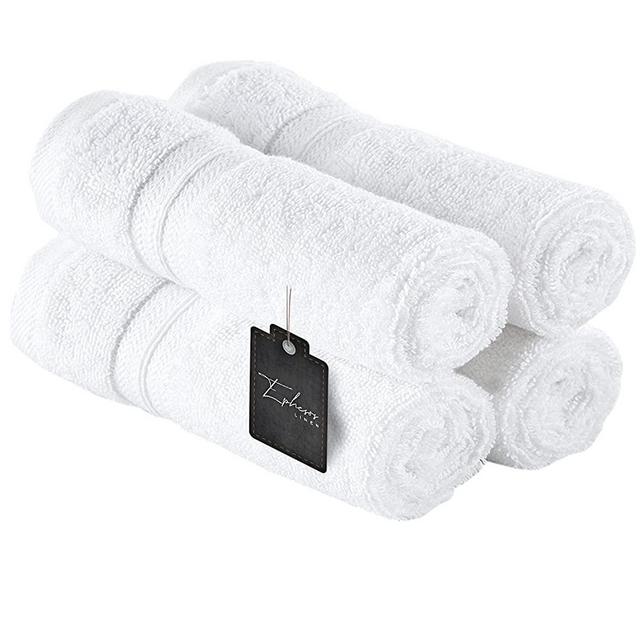 Ephesos 4-Pieces Washcloths Set | Premium Quality for Daily Bathroom Use, 100% Cotton Towel (Wash Cloths Set of 4, White)