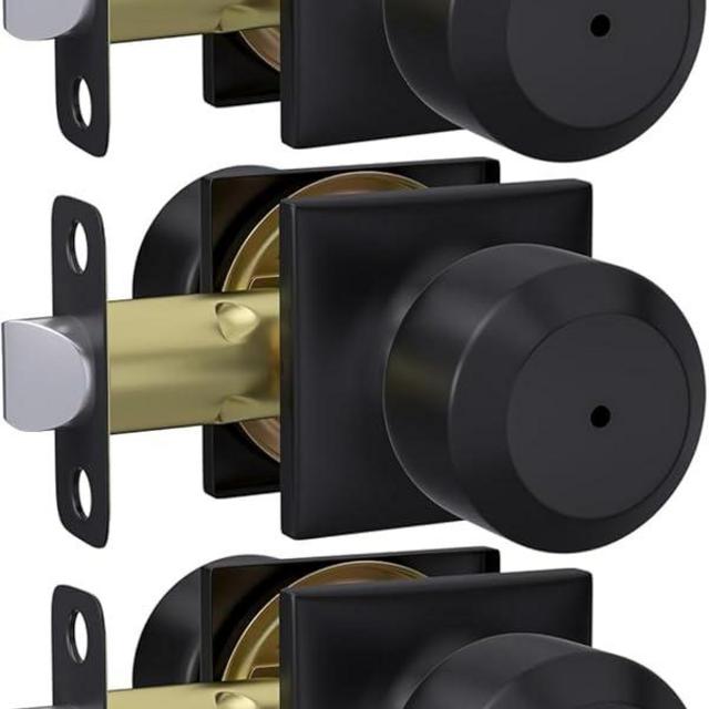 Haidms 3 Pack Black Door Knobs Interior, Matte Black Privacy Interior Door Knob for Bedroom or Bathroom, keyless Modern Doorknobs with Square