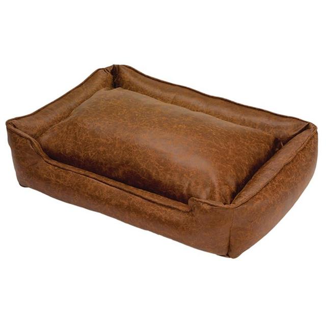 Jax & Bones Dog Bed Lounge - Machine Washable Bed for Dogs - Extra Heavy Duty Bolstered Sides - Vintage Faux Leather Dog Mat Beds | Large 39 x 32 Inches