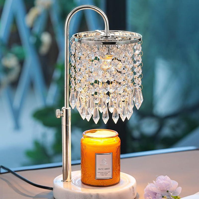 Candle Warmer Lamp with Timer Dimmer and 3 Bulbs, Candle Lamp Warmer with Marble Base for Adjustable Height, Crystal Candle Lamp for Jar Candles, House Warming Gifts Home Room Decor, Silver