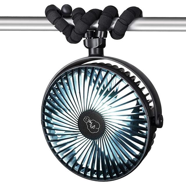 Kakeedoo 10000mAh Camping Fan with LED Light, 7 inch Tent Fan with Lantern Rechargeable Battery Operated Fan with Timer & 3 Brightness for Camping Travel Emergency Outages - Black