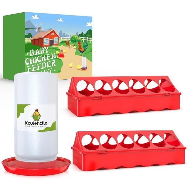 Chick Feeder and Waterer Kit, Chick Feeder Trough and 0.3 Gallon Chick Waterer, No Waste Baby Chick Starter Kit for Chicks, Ducks, and Quail