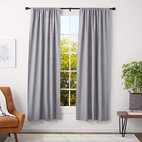 AmazonBasics 1-Inch Wall Curtain Rod with Cap Finials - 36 to 72 Inch, Black