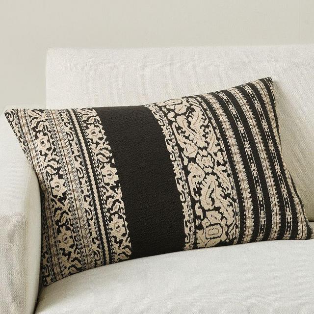 Nayita Jacquard Lumbar Pillow, 16x26 Inches, Black/Natural