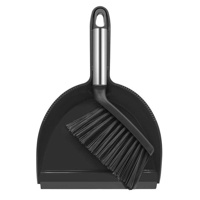 NACENA Mini Broom and Dustpan Set, Small Dust Pan and Brush Set with Handle Dustpan Teeth for Cleaning Hair Suitable for Office Desks Drawers Sofas Outdoor Camping, Black
