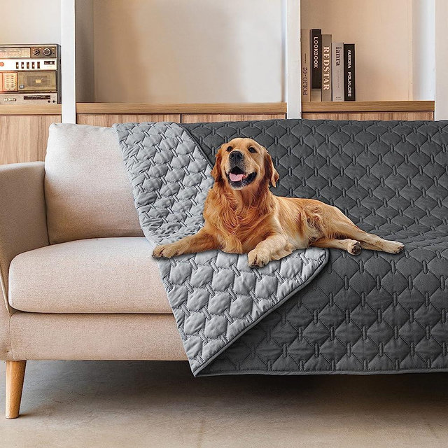 gogobunny 100% Double-Sided Waterproof Dog Bed Cover Pet Blanket Sofa Couch Furniture Protector for Kids Children Dog Cat, Reversible (82x82 Inch (Pack of 1), Dark Grey/Light Grey)