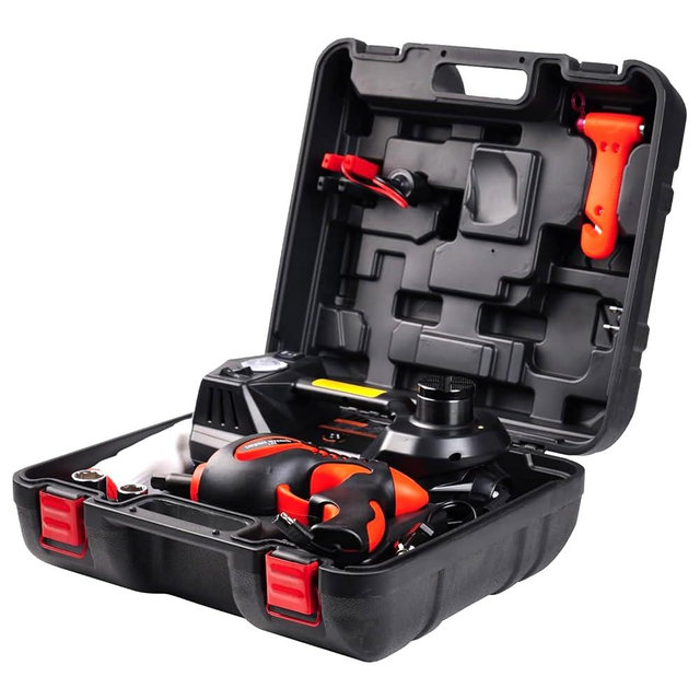 FEANISIFEI Electric Car Jack Kit 5 Ton 12V Portable Hydraulic Floor Jack with Impact Wrench and Inflatable Pump for SUV Car Tire Change Emergency Repair Kit with LED Light