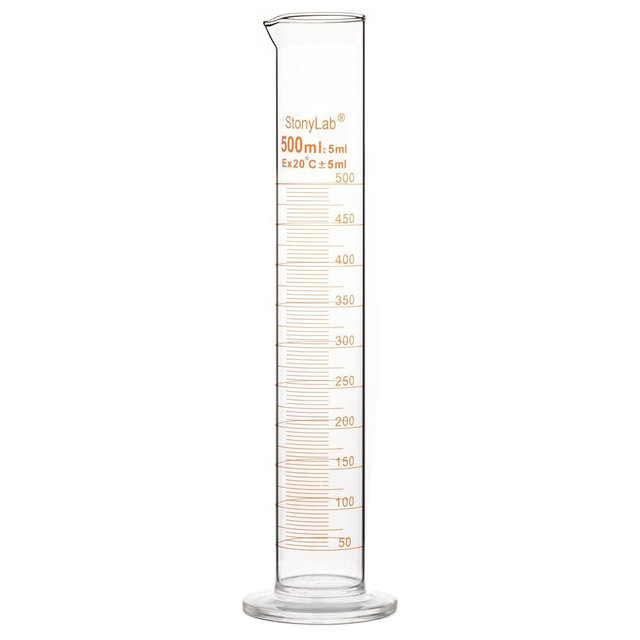 stonylab 1-Pack Graduated Cylinder, Borosilicate Glass 500 ml Heavy Wall Graduated Glass Measuring Cylinder