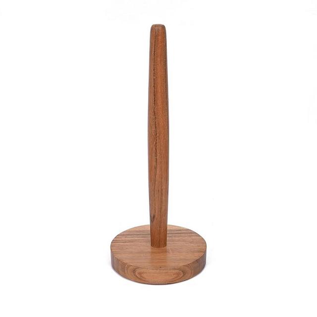 NIRMAN Acacia Wood Paper Towel Holder Decorative Countertop Standing Rolls Holder for Kitchen, Toilet, Pantry and Bathroom (5" x 5" x 12")