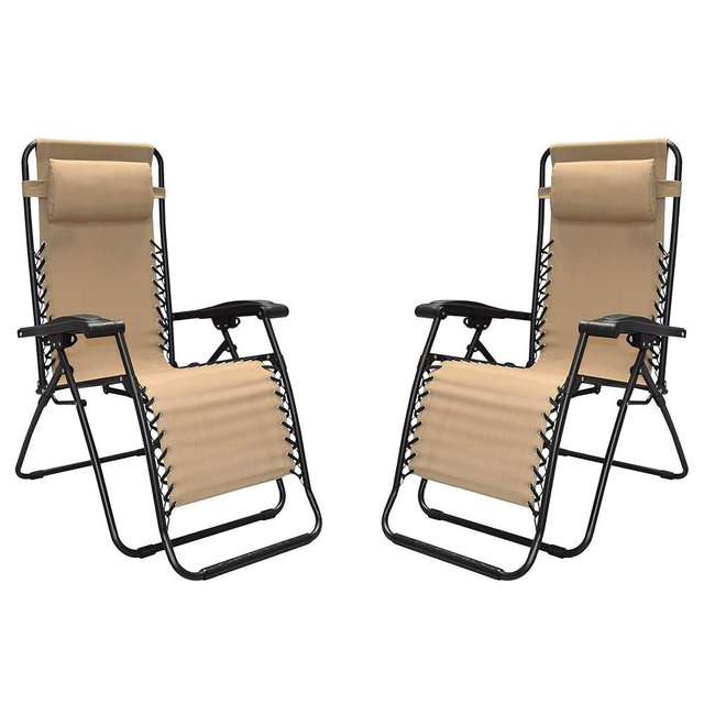 Caravan Canopy Infinity Zero Gravity Steel Frame Patio Deck Chair, Beige (Pair)