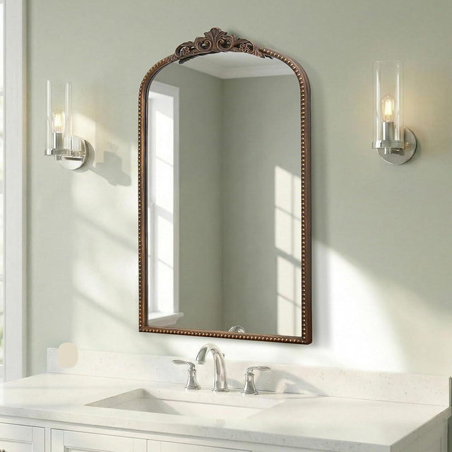 Micasso Vintage Arch Bronze Mirror: 31"x 19" French Baroque Antique Mirror - Traditional Ornate Decorative for Wall/Bathroom/Entryway/Hallway - Home Decor for Living Room