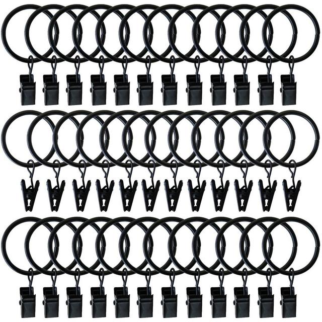 Topspeeder 36 Pack Rings Curtain Clips Strong Metal Decorative Drapery Window Curtain Ring with Clip Rustproof Vintage 1.26 Inch Interior Diameter (Black)