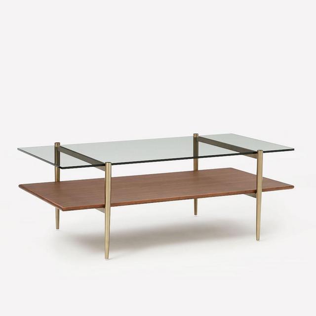 Art Display Coffee Table, 46", Walnut, Antique Brass