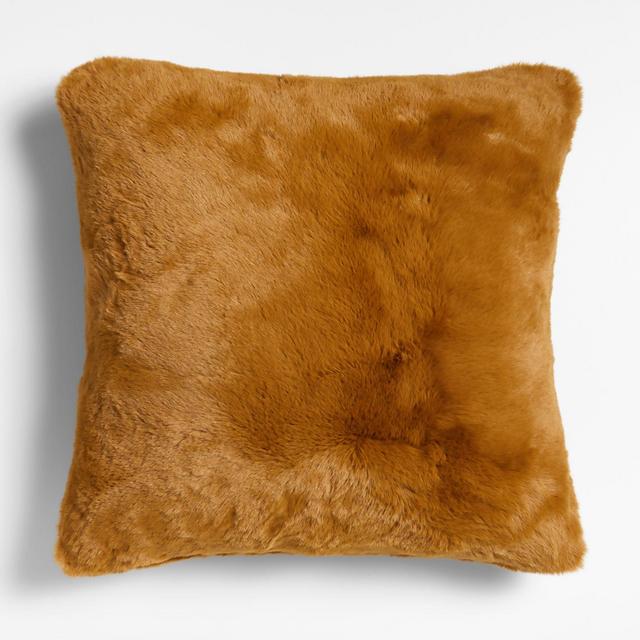 Caramel 23"x23" Faux Fur Throw Pillow with Down-Alternative Insert