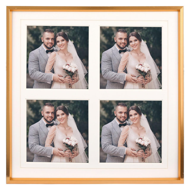 REGALWOVEN Metal Picture Stylish Tabletop Display Frame for Wedding Photos and Posters Family Decor 1 Pc Gold 7x7 Four-Grid