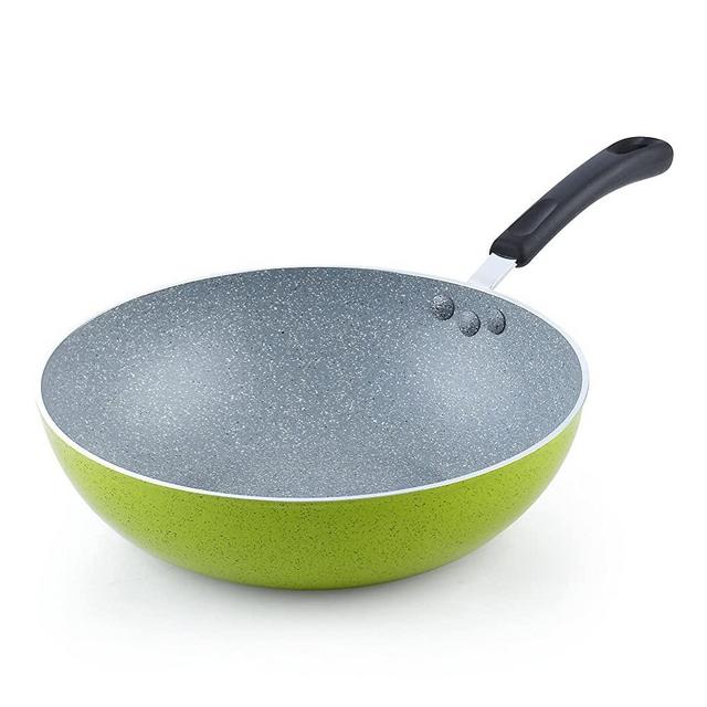 Cook N Home 2596 Nonstick Stir Fry Pan, Green Marble Pattern, 30cm 12-Inch Wok