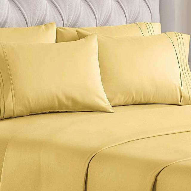 King Size Sheet Set - 6 Piece Set - Hotel Luxury Bed Sheets - Extra Soft - Deep Pockets - Easy Fit - Breathable & Cooling Sheets - Wrinkle Free - Comfy - Yellow Bed Sheets - Kings Sheets - 6 PC