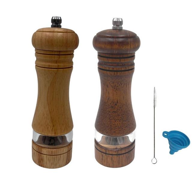 MASALACO Classic Salt and Pepper Grinder Set,Refillable Salt and Pepper Mills,Manual Oak Wood Salt Grinder,Pepper Grinder,Visible Adjustable Ceramic Grinding Rotor,2 Packs set, 6.5 inch Each