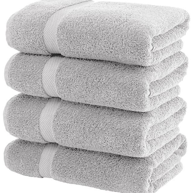 White Classic Luxury Bath Towels Large | 700 GSM Cotton Absorbent Hotel Bathroom Towel | 27x54 Inch | 4 Pack | Silver