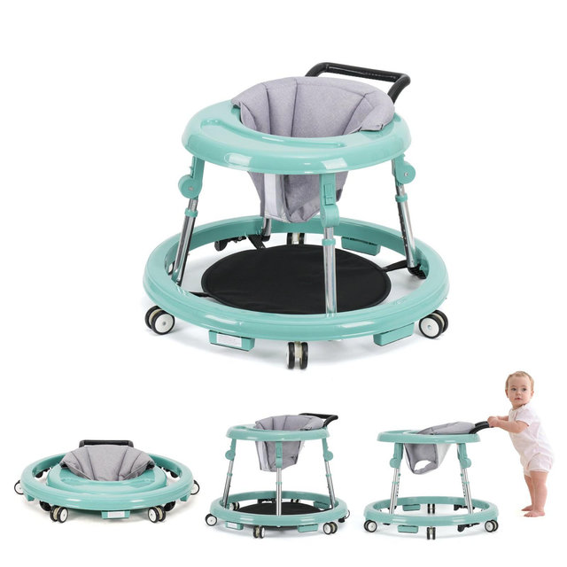 Kmaier Baby Walker Adjustable Height Foldable Toddler Walker with Wheels and Activity Tray for Boys and Girls,Green
