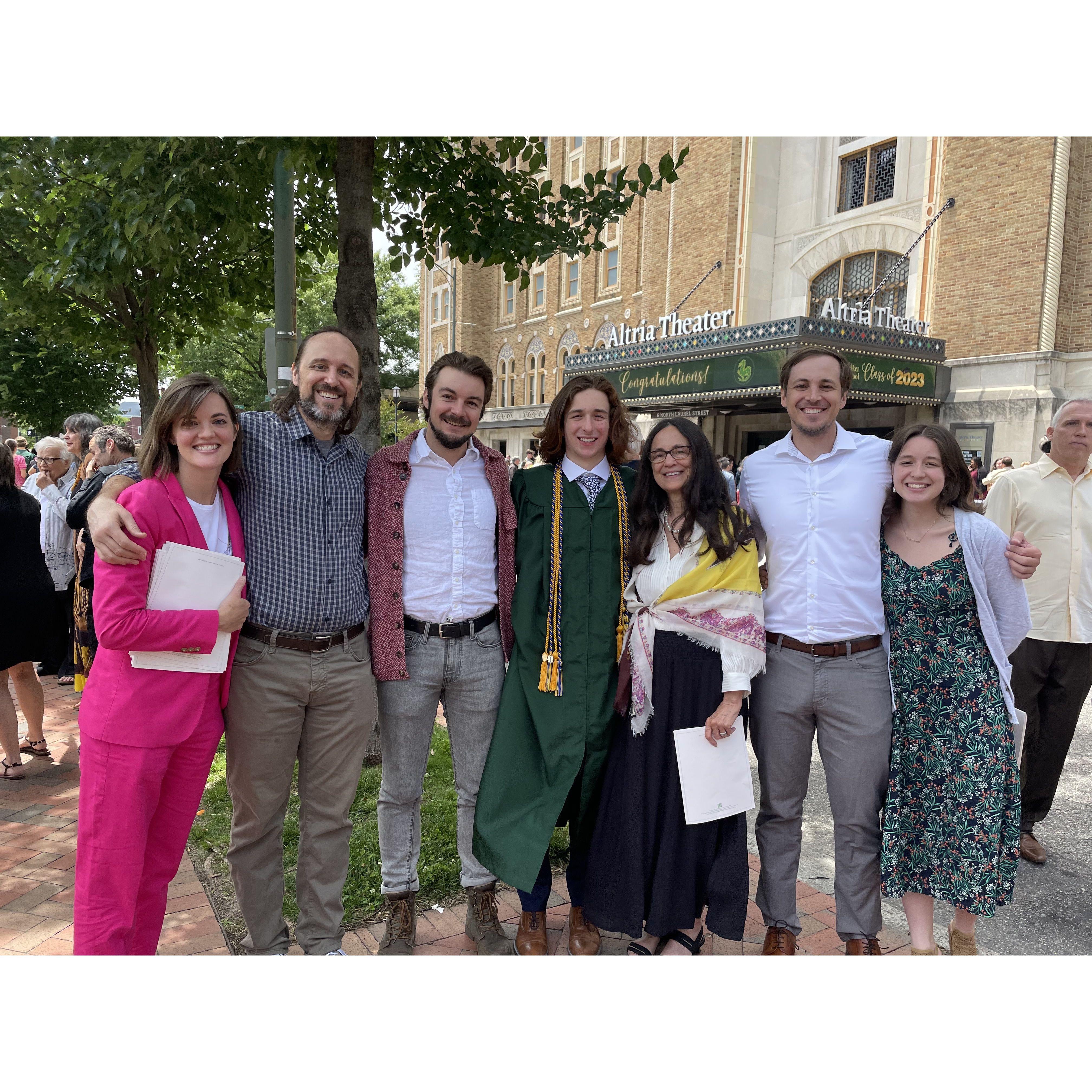 Charlie's graduation from high school 2023! 
Rachel, Sean, Alex, Charlie, Fran, Andrew, and Maggie