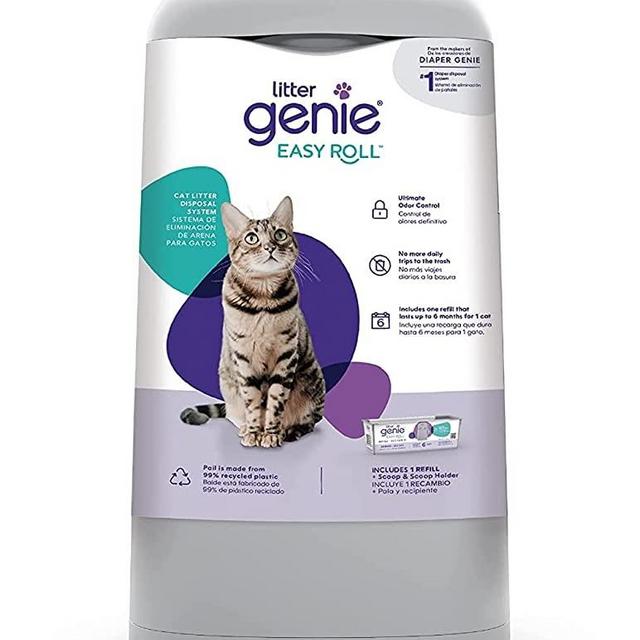 Litter Genie Easy Roll Pail, Cat Litter Disposal System, Ultimate Odor Control, Effortless Clean-up, Includes 1 Refill with 24 Bags