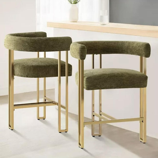 Mia 24" Modern Olive Gold Chenille Counter Stool(Set of 2)