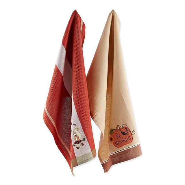 DII Cotton Embroidered Dish Towels, 18x28" Set of 2, Decorative Oversized Kitchen Towels, Perfect Home and Kitchen Gift-Autumn Squirrel & Pumpkin
