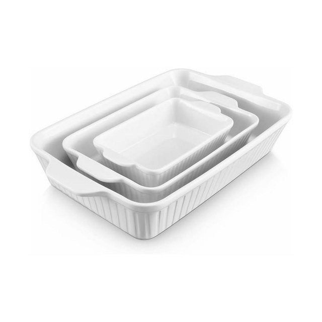 Casserole Dishes Porcelain Baking Dishes for Oven Set of 3, Lasagna Pan Deep, Baking Pan Set with Handles for Baking, White (15.6''/12.2''/8.9'')