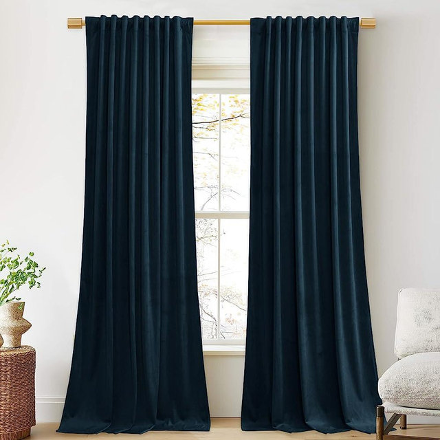 StangH Blue Velvet Curtains - Navy Blackout Curtains for Bedroom Back Tab Thermal Insulated Noise Reducing Window Drapes for Living Room, W52 x L84, 2 Panels