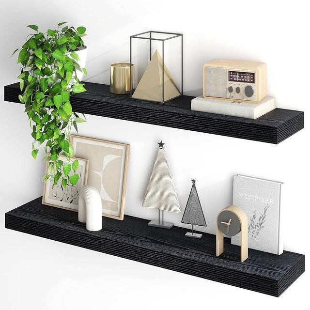 Fun Memories Floating Shelves for Wall, 40Inch Floating Shelves Set of 2, Hanging Shelf with Invisible Brackets, Wood Shelves for Living Room, Bedroom, Kitchen, Black