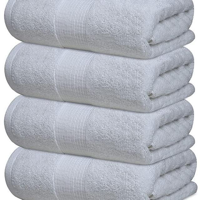 Resort Collection Soft Bath Towels | 28x55 Luxury Hotel Plush & Absorbent Cotton Bath Towel Large [4 Pack, White]